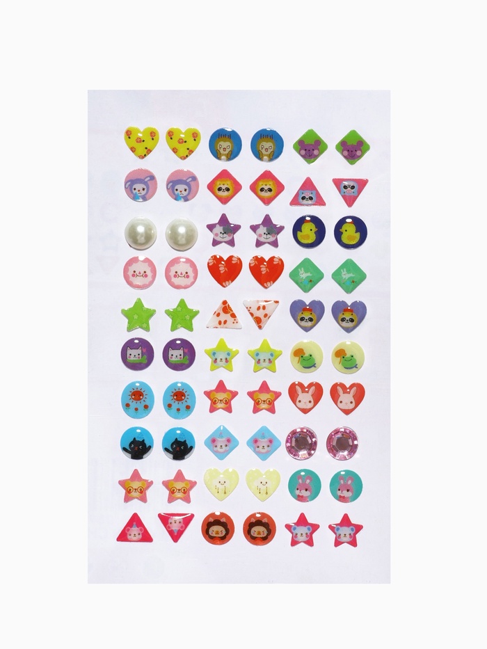 Серьги наклейки детские, пластик, улыбка, яркие, цветные - Фото 1