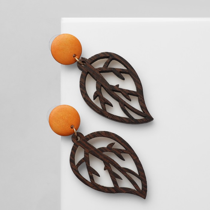 Серьги «Ваканда» стиль, лист, цвет коричневый - Фото 1