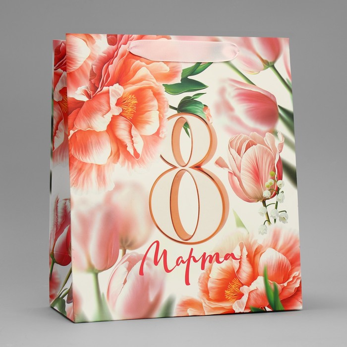 Пакет подарочный ламинированный, упаковка, «С 8 марта», цветы, ML 23 х 27 х 11.5 см - Фото 1