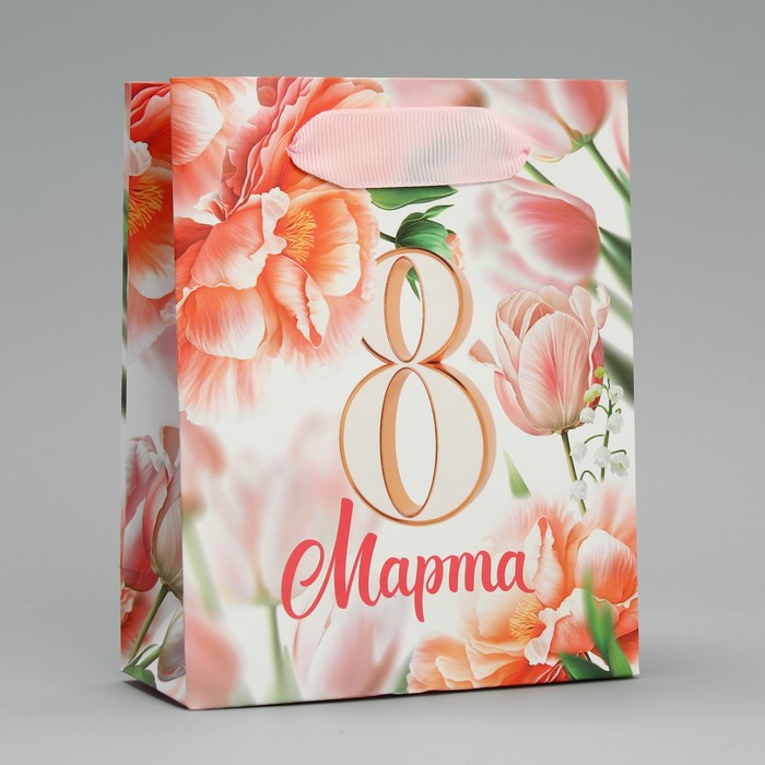 Пакет подарочный ламинированный, упаковка, «Женский день», цветы, S 12 х 15 х 5.5 см - Фото 1