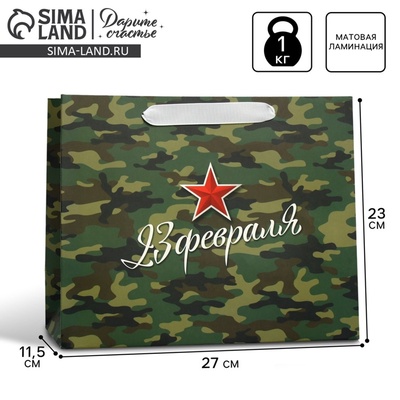 Пакет подарочный ламинированный, упаковка, «С 23 февраля», ML 27×23×11.5 см