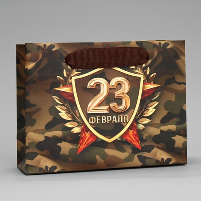 Пакет подарочный ламинированный, упаковка, «С 23 февраля», S 15×12×5.5 см