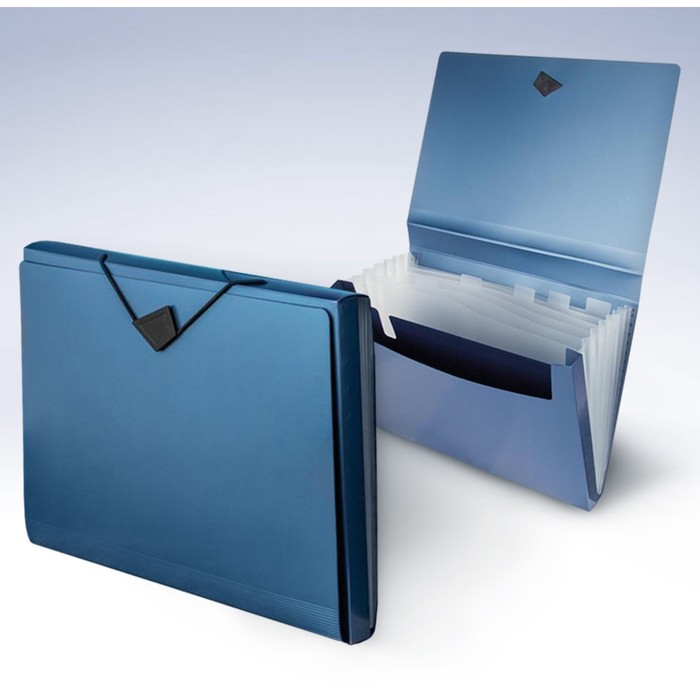Папка-картотека на резинке A4, Calligrata TOP "Mistral", 800 мкм, 6 отделов, синий металлик