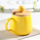 УЦЕНКА Кружка с деревянной крышкой и ложкой «Смайл» 350 мл, 12.5×9.5×12 см, цвет и рисунок МИКС - Фото 2