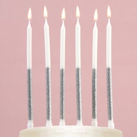 Свечи в торт "В твой день рождения", серебро, 6 шт.