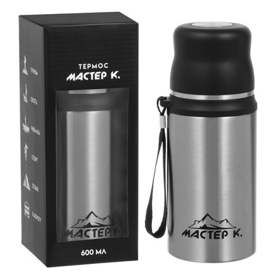 Термос Мастер К «гильза», 600 мл, с кружкой, сохраняет тепло до 8 ч, нержавеющая сталь, серебристый