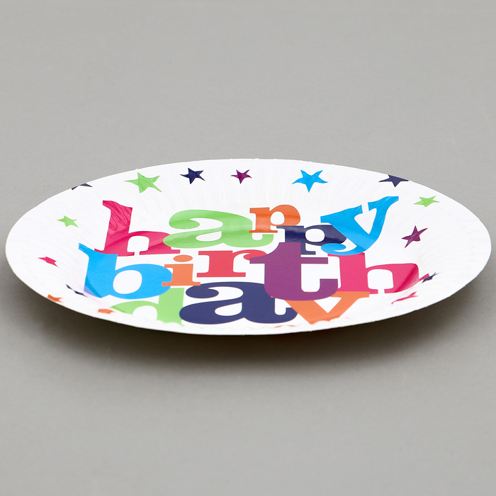 Тарелки бумажные "С днем рождения" со звёздами, 6 шт