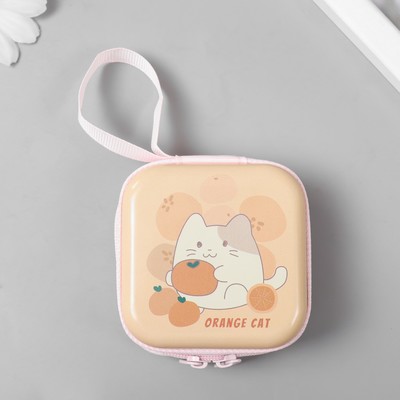 Шкатулка для хранения мелочей, украшений «Апельсиновый котик», металл, на молнии, 7×7×3.3 см