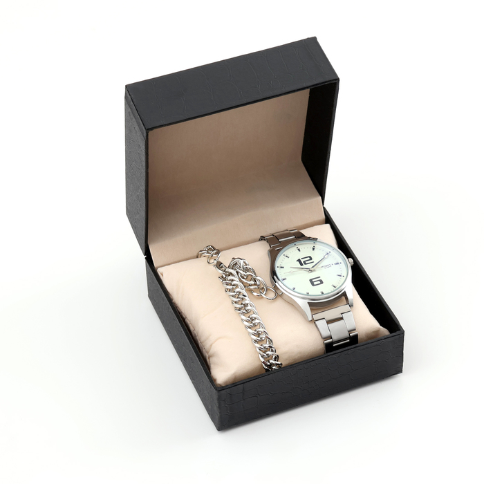 Мужской подарочный набор 2 в 1: наручные часы, браслет - Фото 1
