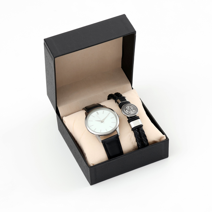 Мужской подарочный набор Брок 2 в 1: наручные часы, браслет