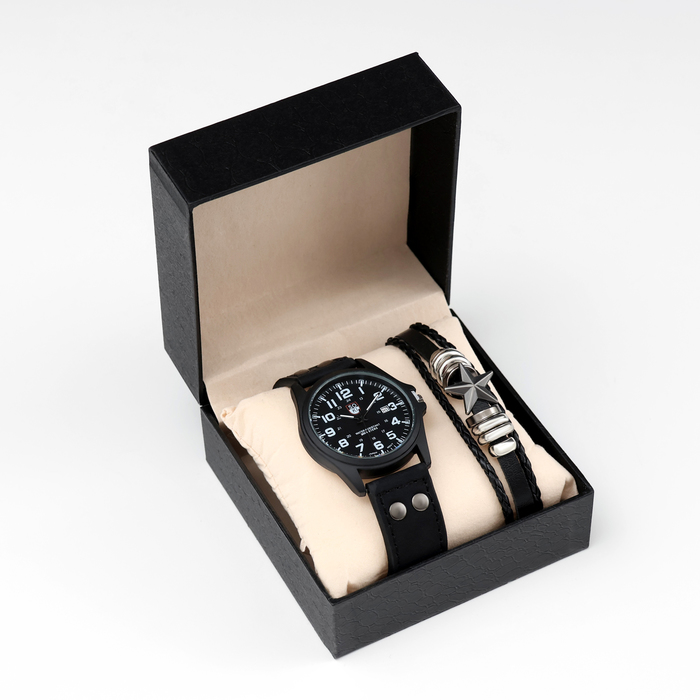 Мужской подарочный набор "Звезда" 2 в 1: наручные часы, браслет - Фото 1