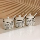 Набор банок керамических для специй на металлической подставке «Листья», 200 мл, 3 шт, цвет белый - фото 4415799