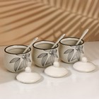Набор банок керамических для специй на металлической подставке «Листья», 200 мл, 3 шт, цвет белый - фото 4415802