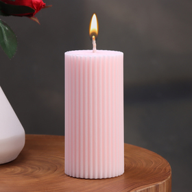 Свеча-цилиндр с гранями, 5х10 см, светло-розовая, 6 ч
