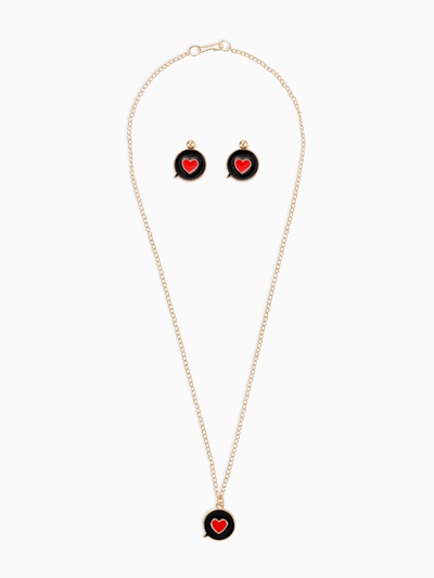 Гарнитура 2 предмета: серьги, кулон «Сердце» мечта, цвет красно-чёрный в золоте, 42 см