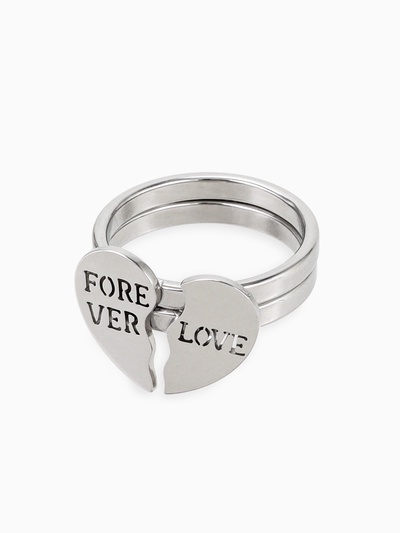 Кольца парные с надписью «Сердце», 2 шт. половинки, цвет серебро, 17 размер