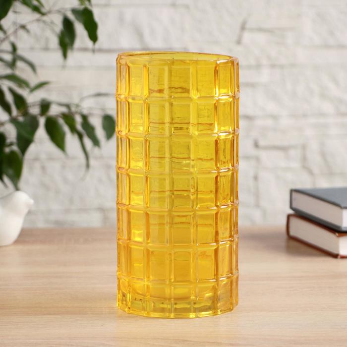 ваза стекло Радуга желтые квадраты 20*10 см - Фото 1