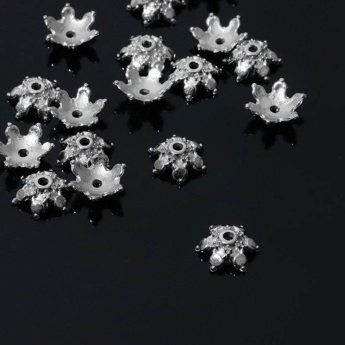 Шапочки для бусин 1,2×1,2×0,6 см, (набор 100 шт.), цвет серебро - Фото 1