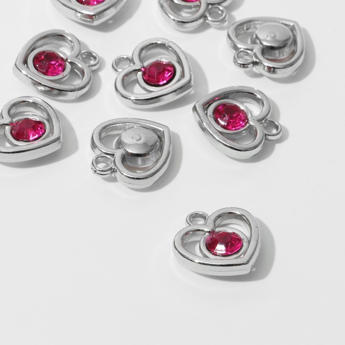 Подвеска «Сердце» 2,4×2,2×0,8 см, (набор 10 шт.), цвет ярко-розовый в серебре - Фото 1