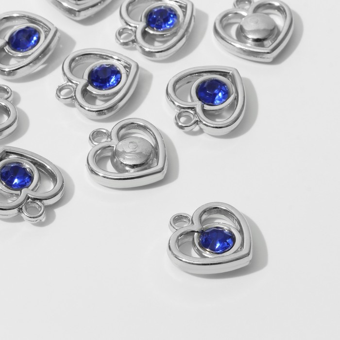 Подвеска «Сердце» 2,4×2,2×0,8 см, (набор 10 шт.), цвет синий в серебре