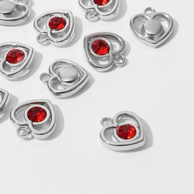 Подвеска «Сердце» 2,4×2,2×0,8 см, (набор 10 шт.), цвет красный в серебре
