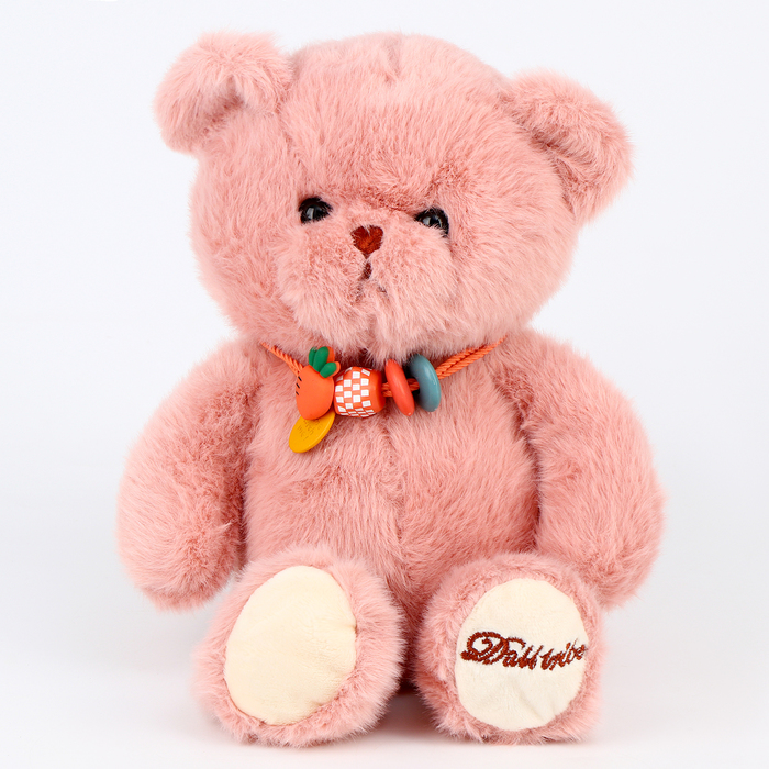 Мягкая игрушка «Медведь» с ожерельем, 20 см, цвет розовый