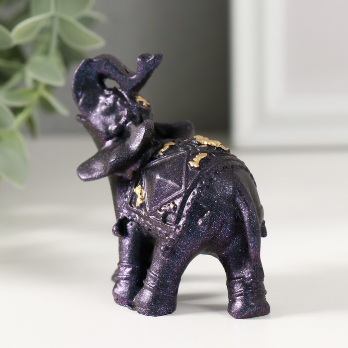 Сувенир полистоун "Сине-фиолетовый слон с попоной и золотом" 6,5х3,5х7 см