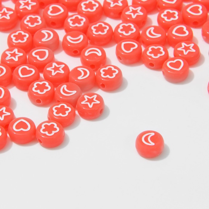 

Бусина из акрила «Рисунки» МИКС, 7×4 мм, (набор 10 г), цвет ярко-коралловый