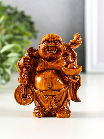 Нэцкэ фигурка полистоун под дерево «Хотей. Богатство», 7.2×6.8×9.2 см