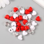 Бусины пластик "Сердце. Красный, белый, прозрачный" набор 20 гр 1,2х0,9х0,8 см - фото 320972437