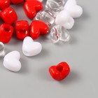 Бусины пластик "Сердце. Красный, белый, прозрачный" набор 20 гр 1,2х0,9х0,8 см - Фото 3