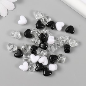 Бусины пластик "Сердце. Чёрный, белый, прозрачный" набор 20 гр 1,2х0,9х0,8 см
