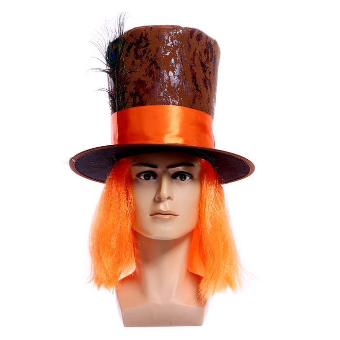 Шляпа карнавальная "Цилиндр" с волосами р-р 56-58 - Фото 1