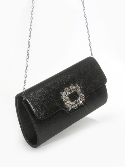 Сумка-клатч женская вечерняя на магните, на цепочке, с декоративной пряжкой, блестящая, тёмно-серебристая