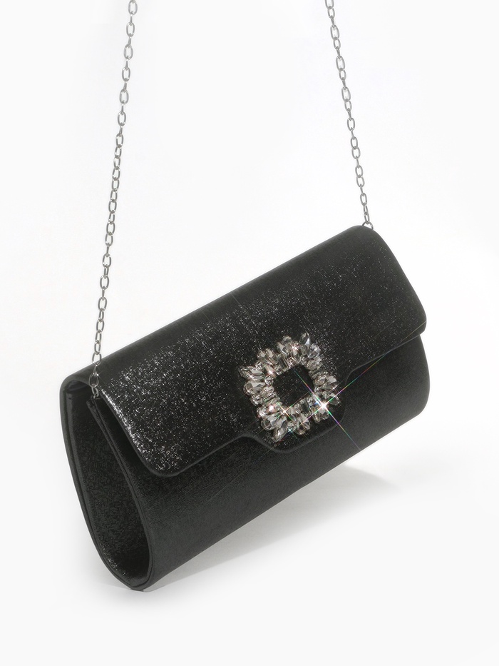 Сумка-клатч женская вечерняя на магните, на цепочке, с декоративной пряжкой, блестящая, тёмно-серебристая - Фото 1