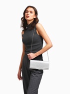 Сумка-клатч женская вечерняя на магните, на цепочке, со стразами, комбинированная, серебристая - Фото 7