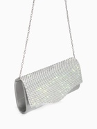 Сумка-клатч женская вечерняя на магните, на цепочке, комбинированная, со стразами, серебристая - Фото 2