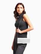 Сумка-клатч женская вечерняя на магните, на цепочке, комбинированная, со стразами, серебристая - Фото 8