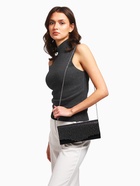 Сумка-клатч женская вечерняя на магните, на цепочке, комбинированная, со стразами, чёрная - Фото 7