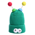 Карнавальная шапка "Глазастик" с рожками р-р 56-58, цвет зеленый - фото 12066823