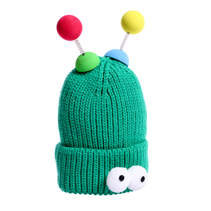 Карнавальная шапка "Глазастик" с рожками р-р 56-58, цвет зеленый