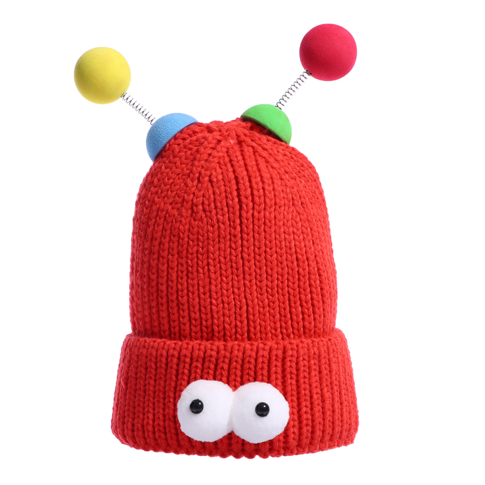 Карнавальная шапка Глазастик с рожками р-р 56-58, цвет красный