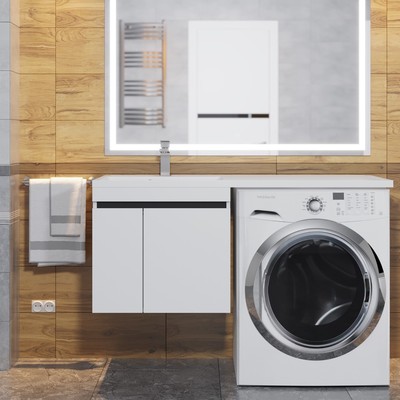Тумба под стиральную машину Uperwood Magenta, 60 см, подвесная, белая/графит, с дверцами