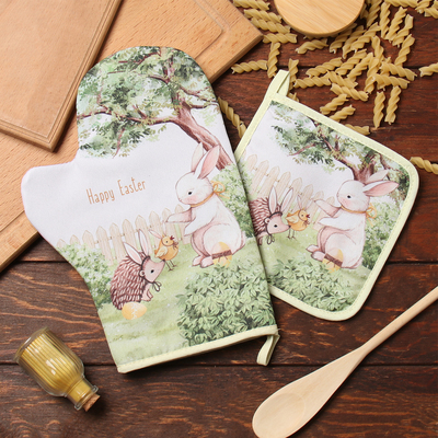 Набор кухонный «Доляна. Зверьки»: варежка 20×28 см, прихватка 17×17 см, 35% хлопок, 65% п/э