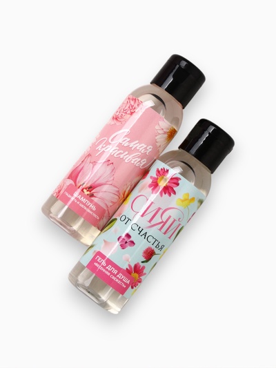 Набор "Сияй от счастья", гель для душа, 100 мл и шампунь для волос, 100 мл