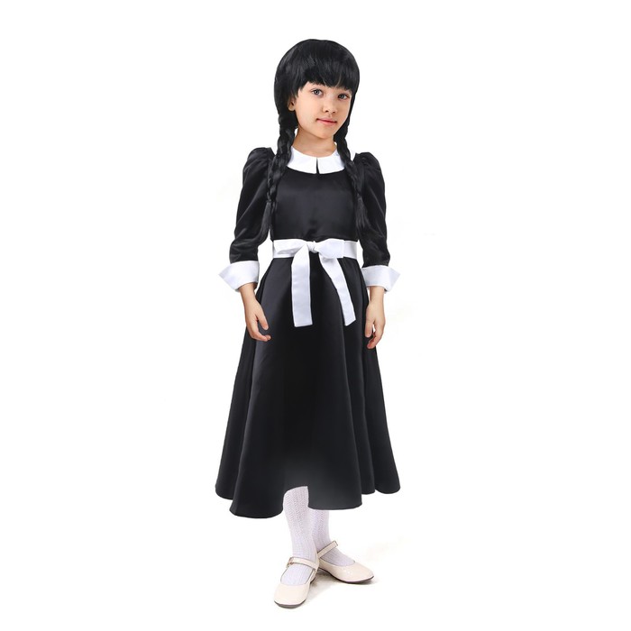 Карнавальное черное платье с белым воротником,атлас,п/э,р-р42,р158 - Фото 1