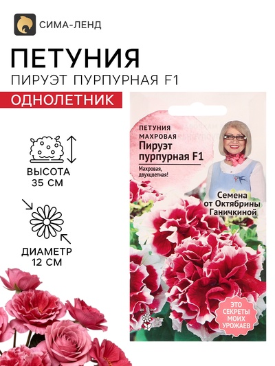 Семена цветов Петуния «Пируэт пурпурная» F1, махровая, 10 шт.