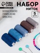 Нитки, 20/2, 274 м, набор 5 шт., синие - Фото 1