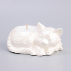 Свеча "Кошка" в подсвечнике из гипса, 7,5х10х5,5см,белый перламутр - Фото 2