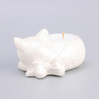 Свеча "Кошка" в подсвечнике из гипса, 7,5х10х5,5см,белый перламутр - Фото 3